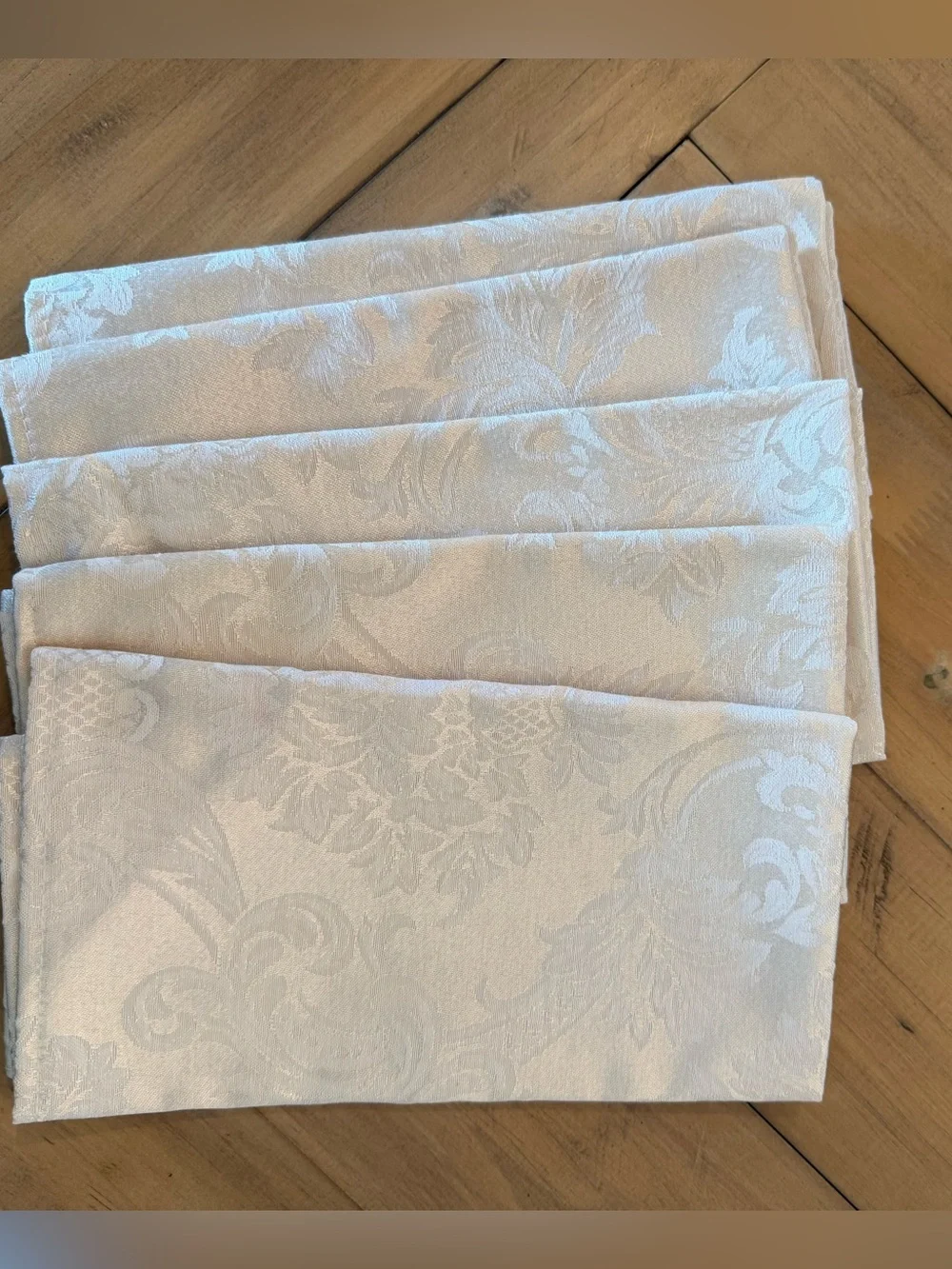 Set 5 Cream Damask Napkins Vintage Macy’s New Old Stock Elegant